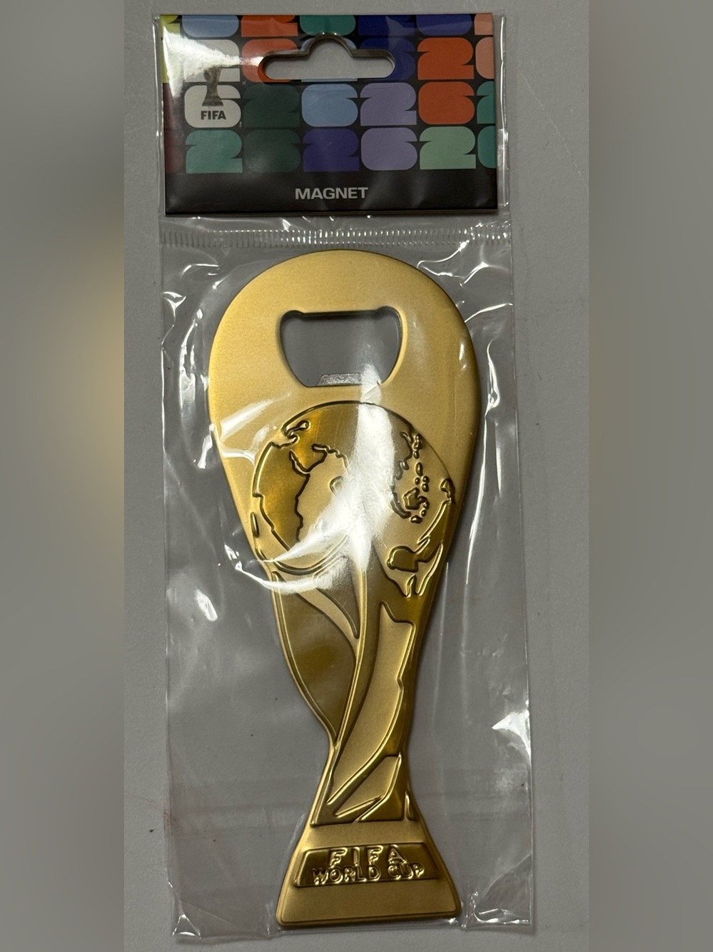FIFA World Cup Trophy Magnetic Bottle Opener Gold Tone Soccer Limited Ed NEW